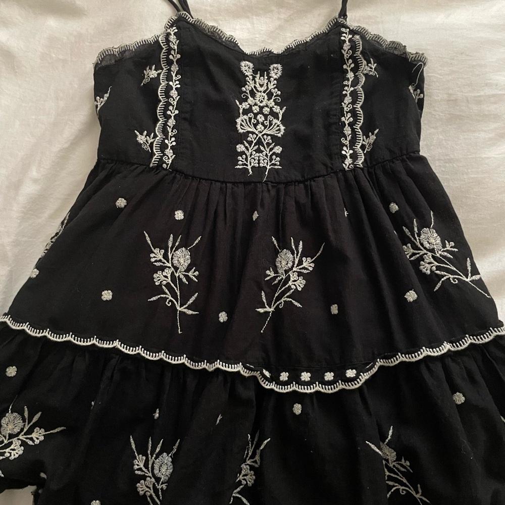 Black Embroidered Spaghetti Strap Dress